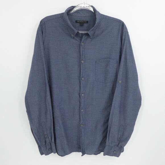 John Varvatos Shirt Mens XXL Blue Long Sleeve Roll Tab Pocket Lightweight Preppy - Picture 1 of 12